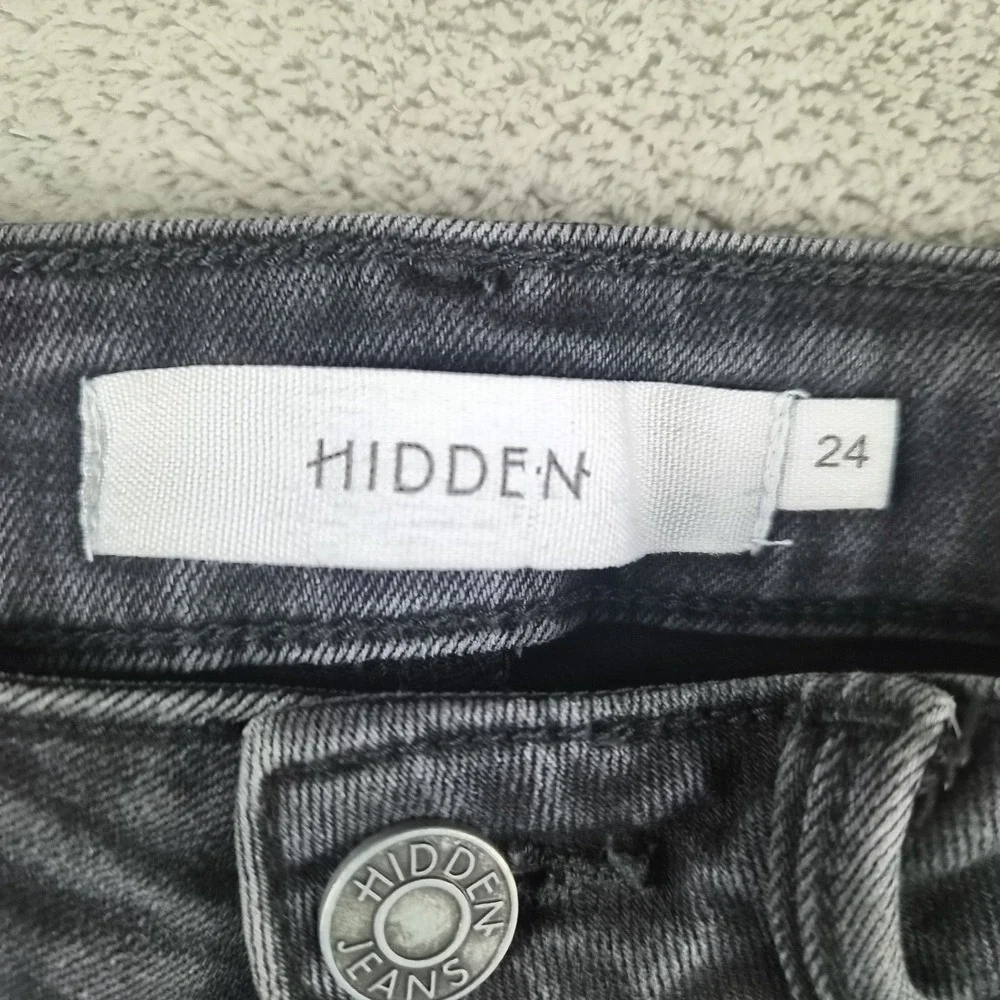 Hidden Wide Leg Jeans Women 24 Black Denim High Rise Button Fly Raw Hem Stretch